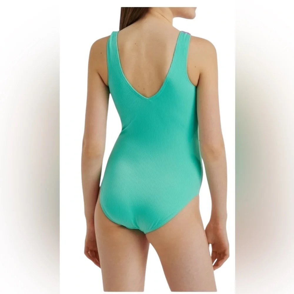Justice Teal Purple Ribbed Cutout One Piece Swimsuit Girl’s size L(12-14) New